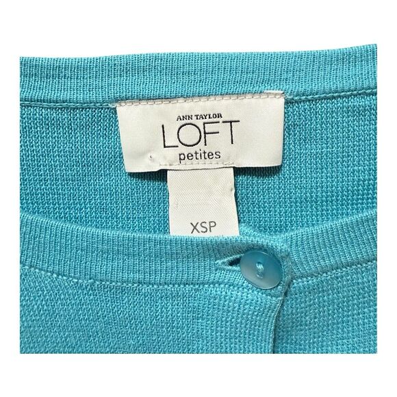 Ann Taylor Sweater‎ Womens Petite Extra Small Blue Teal Cardigan Twee - Picture 3 of 5